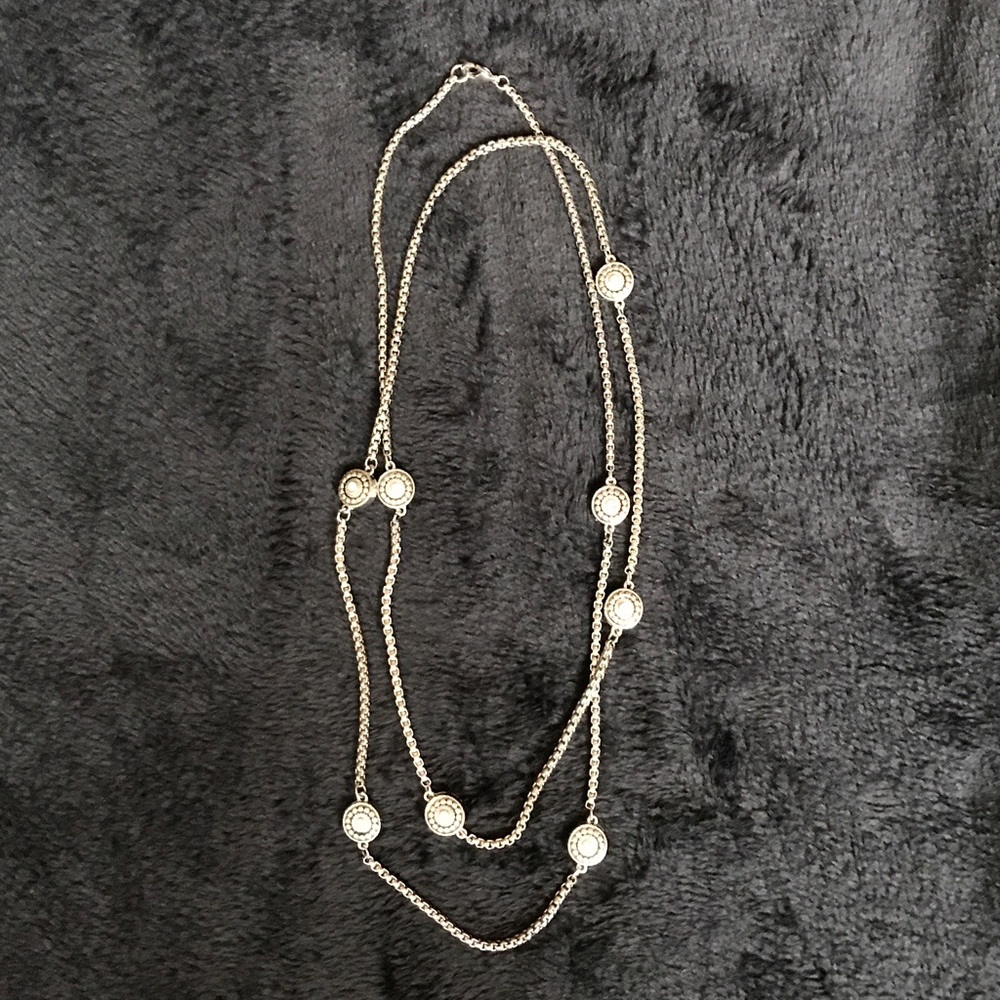 Silver long necklace with crystals